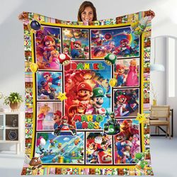 super mario bros movie blanket  super mario birthday fleece blanket  super mario luigi bowser princess peach blanket  vi