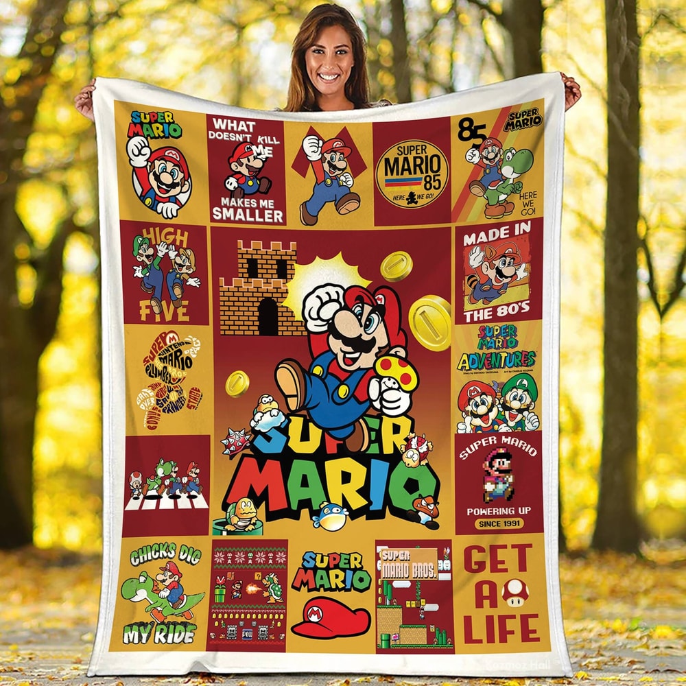 Super Mario Fleece Blanket Mario Blanket Mario And Luigi Blanket Gamer Gaming Blanket Birthday Gift.jpg