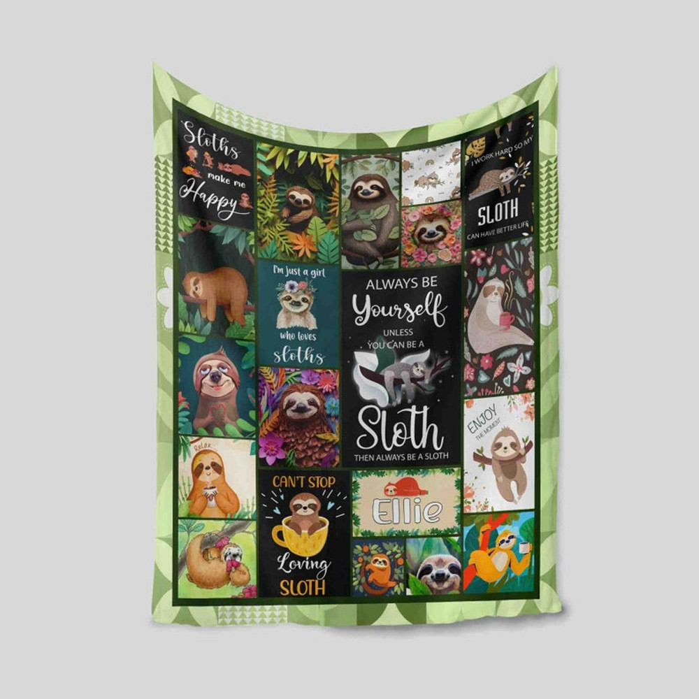 Personalized Sloth Blanket, Cute Sloth Blanket, Sloth Blanket, Baby Blanket, Funny Sloths Blanket, Custom Name Blanket, Sloth Lovers Gift2.jpg