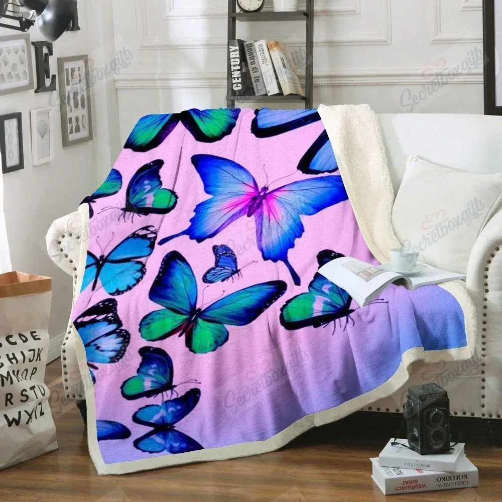 Beautiful Indigo Mystery Butterflies Sherpa Fleece Quilt Blanket BL0535 - Wisdom Teez.jpg