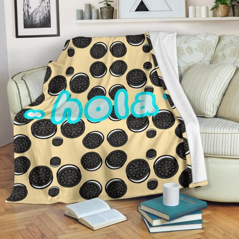 Blue Hola Text Oreo Cookies Patterns With Milk Premium Quilt Sherpa Fleece Quilt Blanket BL2798 - Wisdom Teez.jpg