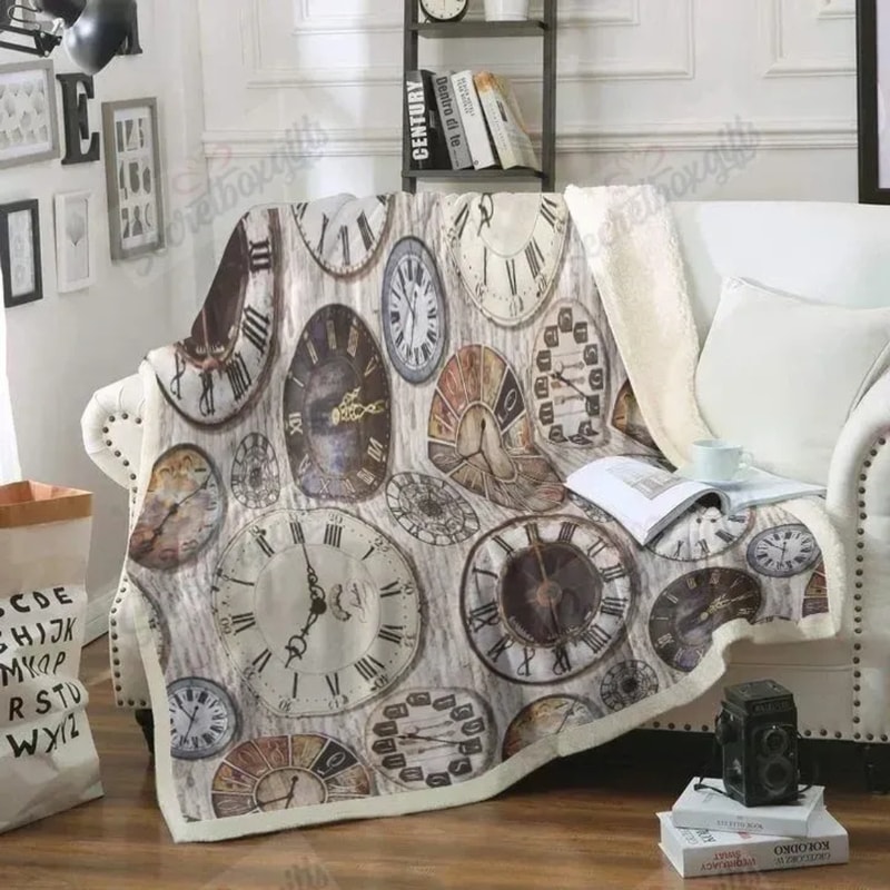Classic Clock Face Roman Number Sherpa Fleece Quilt Blanket BL1040 - Wisdom Teez.jpg
