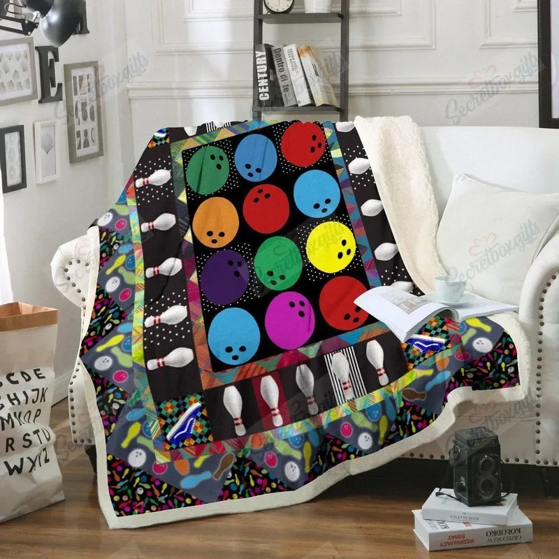 Colorful Bowling Ball And Bottles Patterns Sherpa Fleece Quilt Blanket BL0664 - Wisdom Teez.jpg