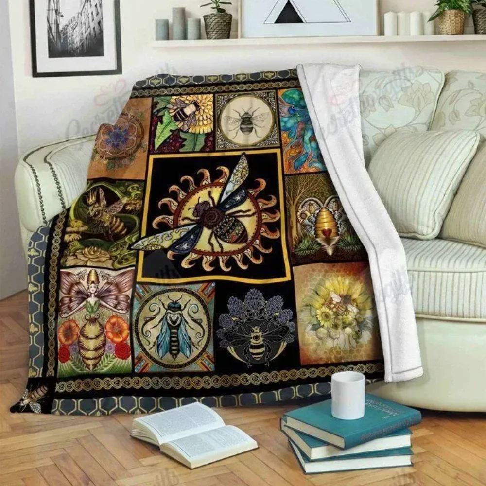 Colorful Vintage Bees Pattern Sherpa Fleece Quilt Blanket BL0458 - Wisdom Teez.jpg