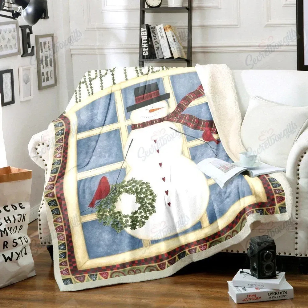 Cute Snowman Next To The Window Sherpa Fleece Quilt Blanket BL0455 - Wisdom Teez.jpg
