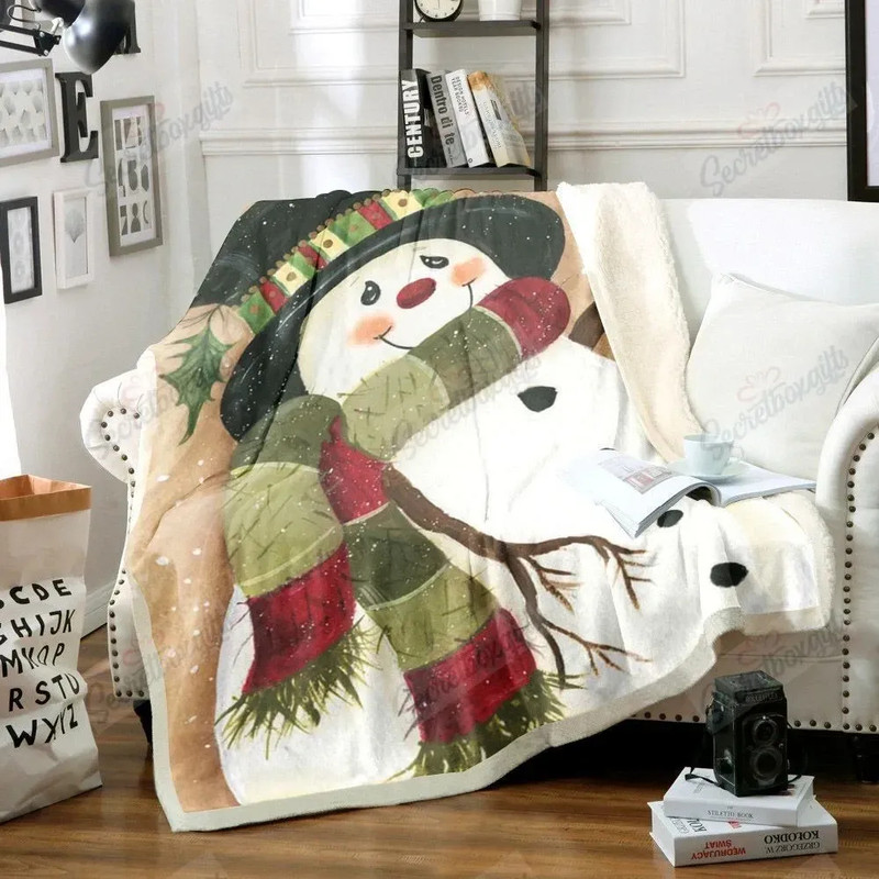Cute Snowman With Black Hat And Beautiful Shawl Sherpa Fleece Quilt Blanket BL0903 - Wisdom Teez.jpg