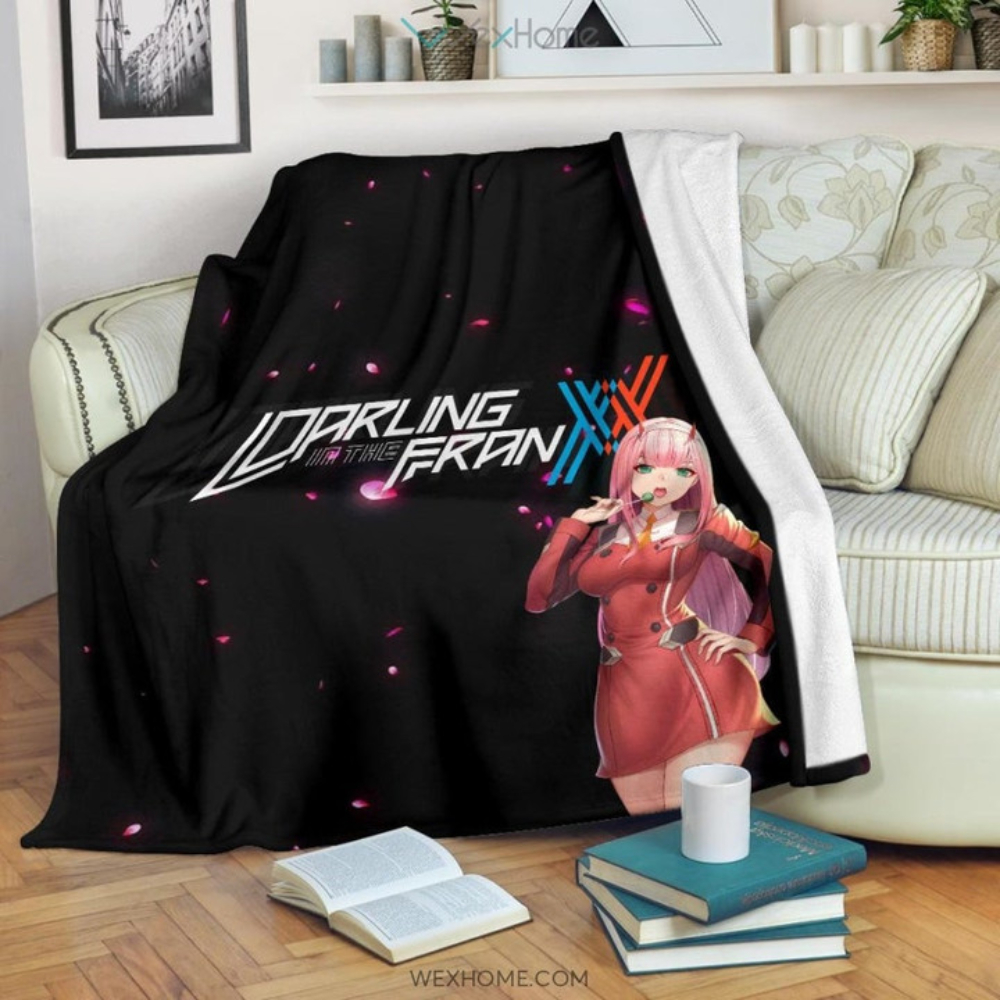 Darling In The Franxx Anime Sexy Zero Two Eating Candy Cherry Blossom Sherpa Fleece Quilt Blanket BL3074 - Wisdom Teez.jpg