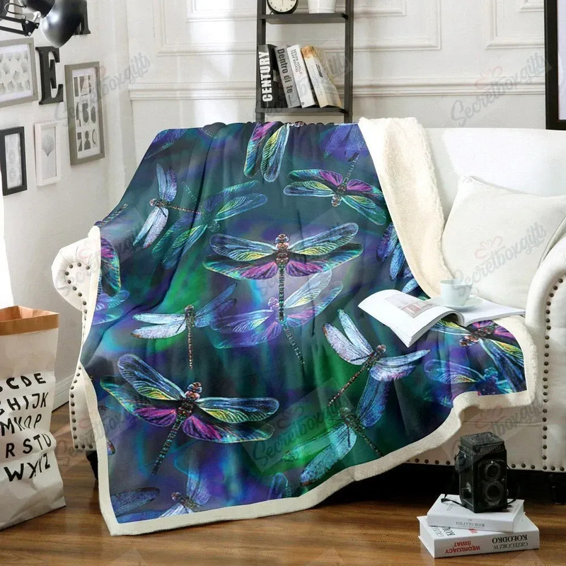 Dragonfly On The Water At Night Pattern Sherpa Fleece Quilt Blanket BL0988 - Wisdom Teez.jpg