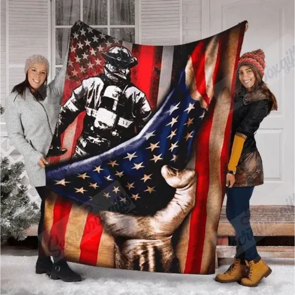 Firefighter With American Flag Sherpa Fleece Quilt Blanket BL0921 - Wisdom Teez.jpg