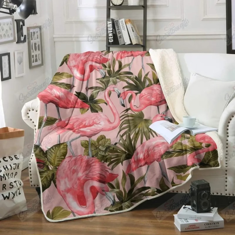 Flamingo Couple In Forest Sherpa Fleece Quilt Blanket BL1117 - Wisdom Teez.jpg