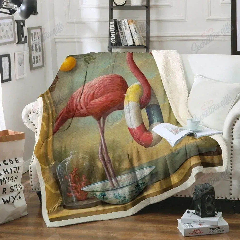 Flamingo Carrying Float On Neck 3d Art Sherpa Fleece Quilt Blanket BL1133 - Wisdom Teez.jpg