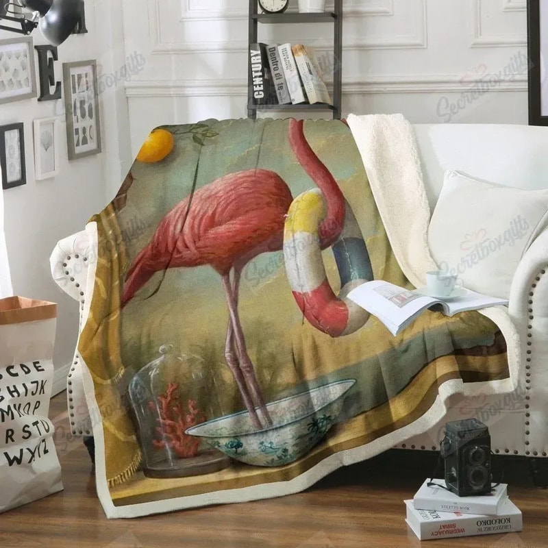 Flamingo Carrying Float On Neck 3d Art Sherpa Fleece Quilt Blanket BL1133 - Wisdom Teez.jpg