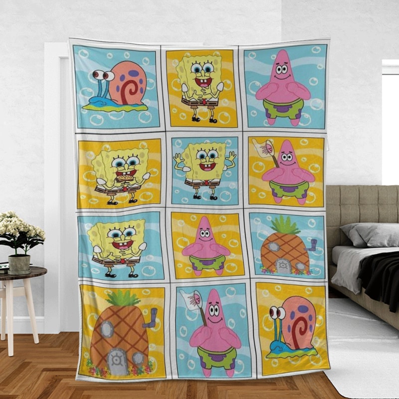 Funny Spongebob With Friend Cartoon Sherpa Fleece Quilt Blanket BL1703 - Wisdom Teez.jpg