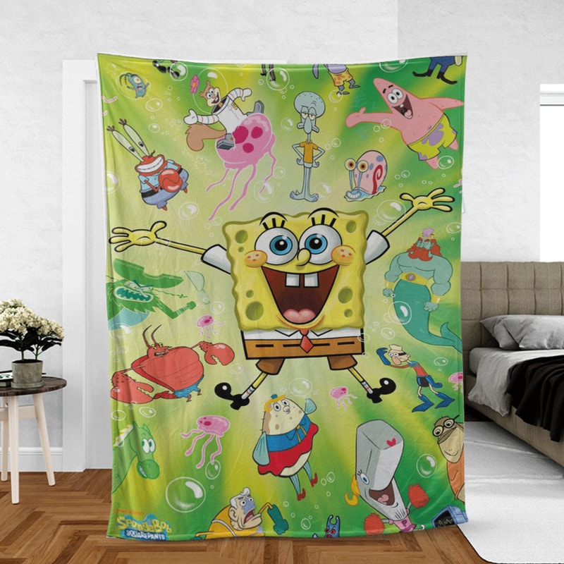 Funny Spongebob With Friend Cartoons Lover Sherpa Fleece Quilt Blanket BL1751 - Wisdom Teez.jpg