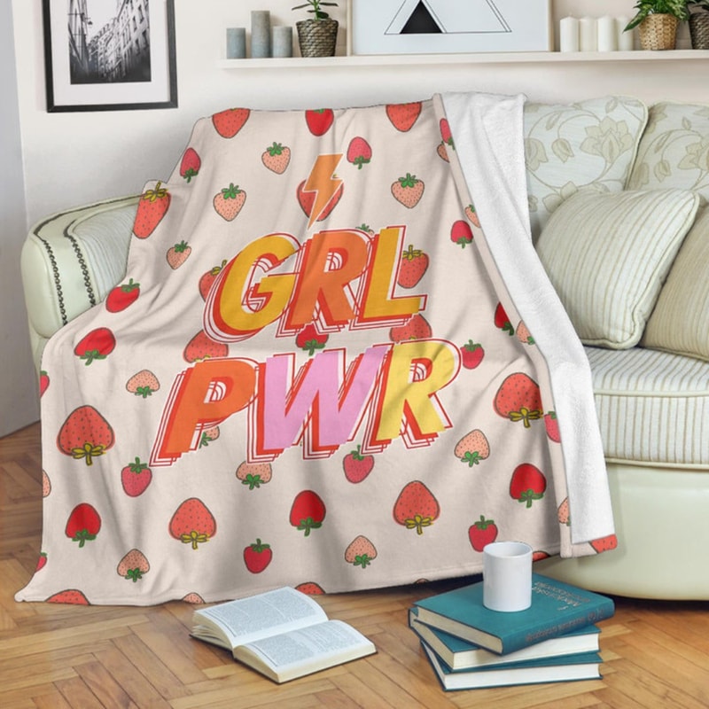 Girl Power GRL PWR Cute Strawberry Patterns Sherpa Fleece Quilt Blanket BL2767 - Wisdom Teez.jpg