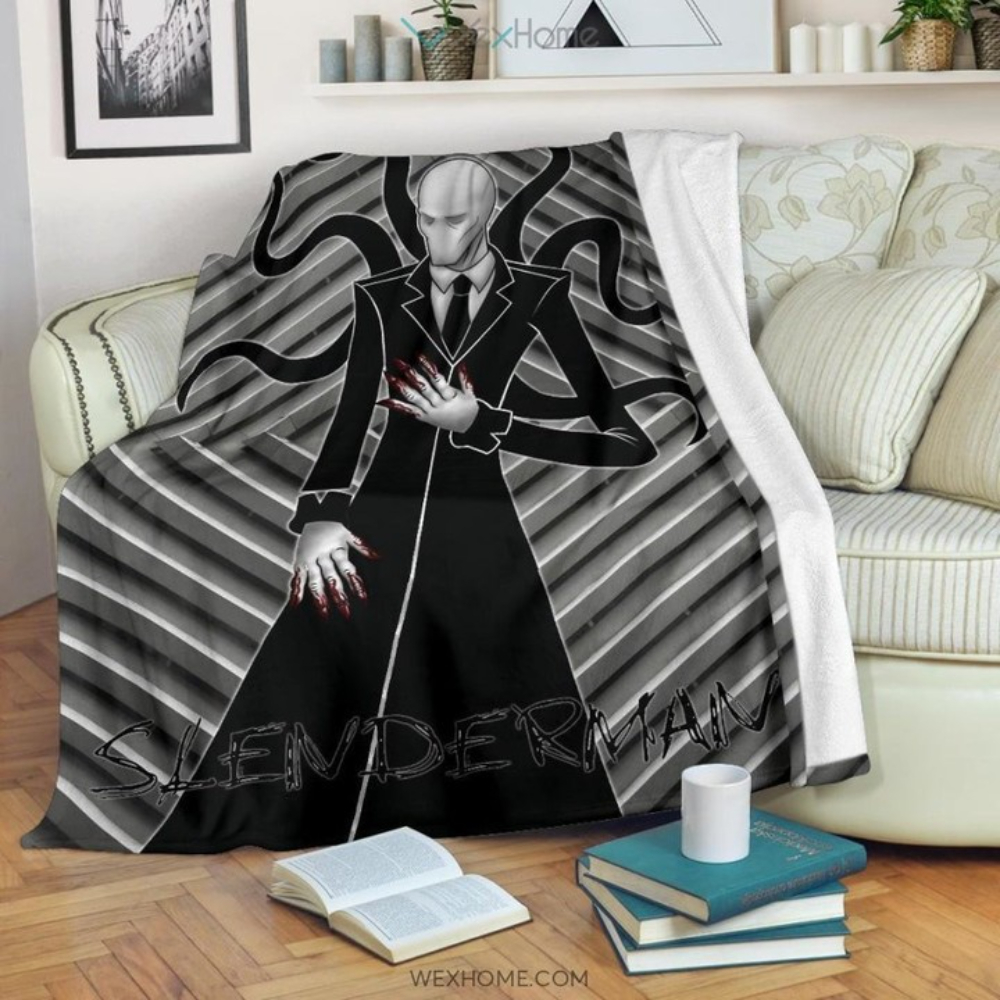 Horror Movie Slenderman Minimal Fanart Black White Sherpa Fleece Quilt Blanket BL3071 - Wisdom Teez.jpg