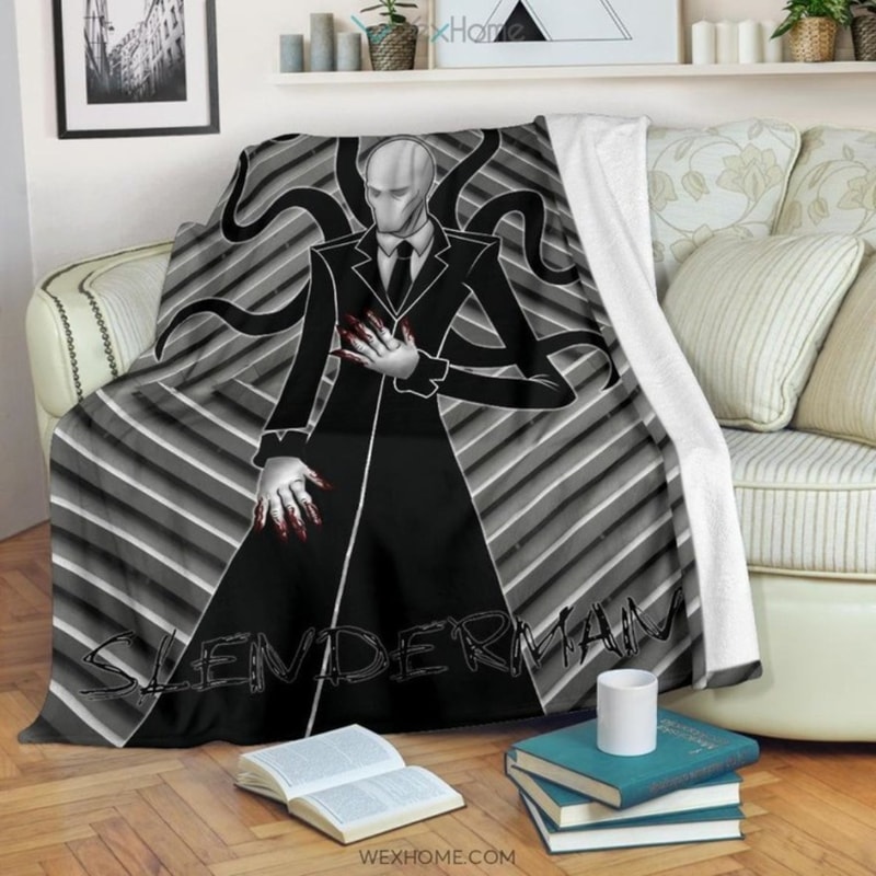 Horror Movie Slenderman Minimal Fanart Black White Sherpa Fleece Quilt Blanket BL3071 - Wisdom Teez.jpg
