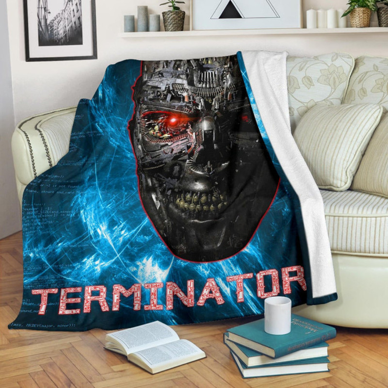 Horror Movie The Terminator Robot Face Blue Data Sherpa Fleece Quilt Blanket BL3096 - Wisdom Teez.jpg