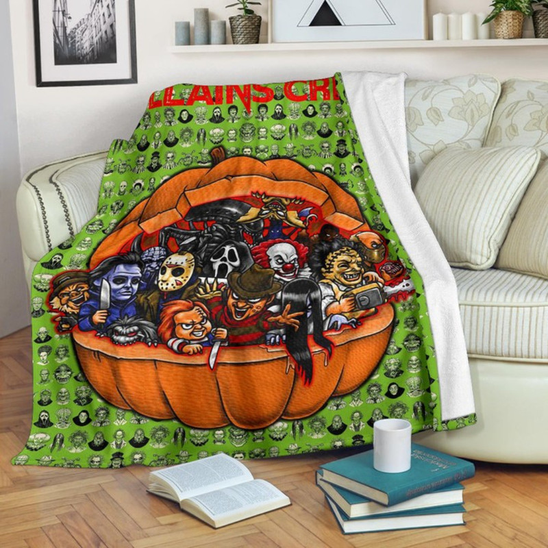 Horror Movie Villains Crew In Pumpkin Green Patterns Sherpa Fleece Quilt Blanket BL3036 - Wisdom Teez.jpg