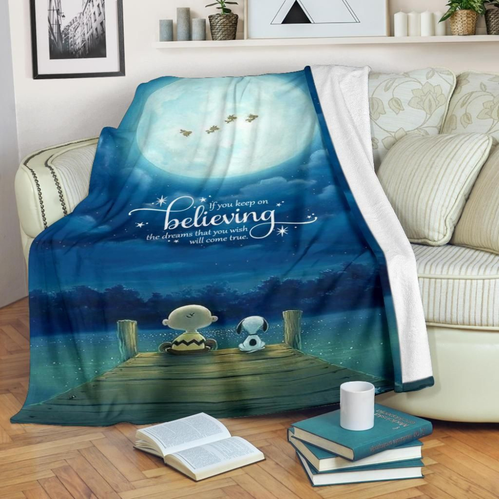 Keep On Believing Charlie Brown Snoopy Sherpa Fleece Quilt Blanket BL1948 - Wisdom Teez.jpg