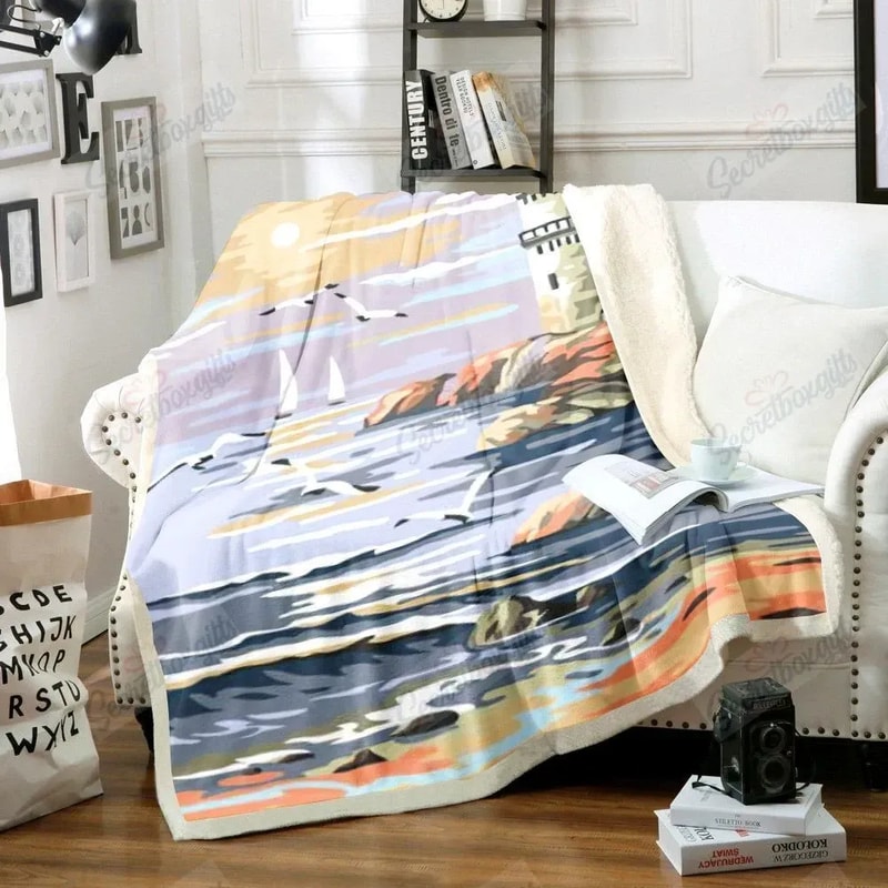 Lighthouse Seagulls And Beach Sherpa Fleece Quilt Blanket BL0647 - Wisdom Teez.jpg