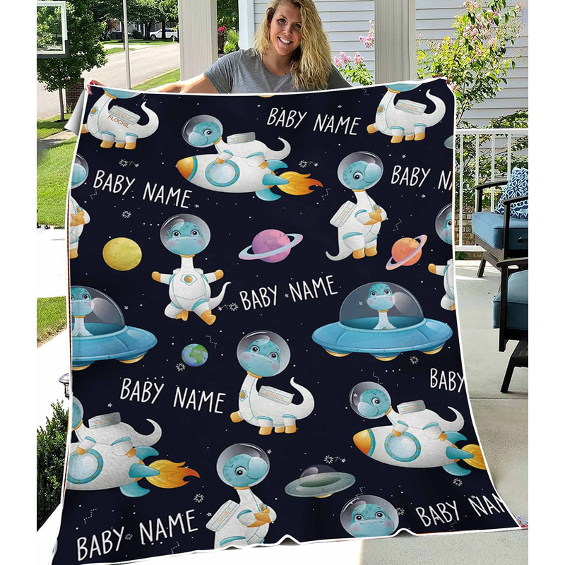 Dinosaur Personalized Baby Fleece Sherpa Blankets - Custom Baby Blanket with Name for Girls and Boys, Newborn blanket, Gift for Newborn.jpg