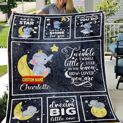 elephant personalized baby fleece sherpa blankets - custom baby blanket with name for girls and boys, new born blanket,