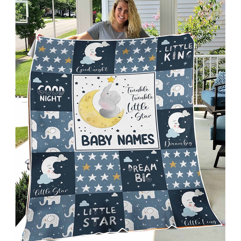Elephant Personalized Baby Fleece Sherpa Blankets - Custom Baby Blanket with Name for Girls and Boys, New Born blanket, Gift for New Born.jpg
