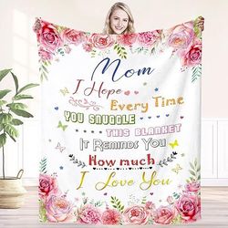 gifts for mom blanket, mom blanket from daughter son, birthday gifts for mom, mom birthday gifts, i love you mom throw b