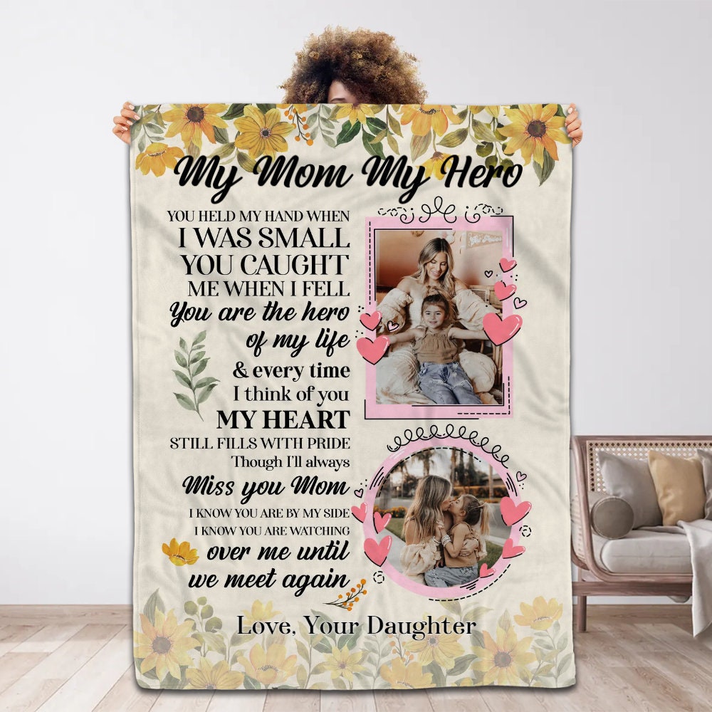 My Mom My Hero Blankets The Hero Of My Life Sunflower Fleece Blankets Gifts From Daughter Son Birthday Gifts For Mother Happy Decor.jpg