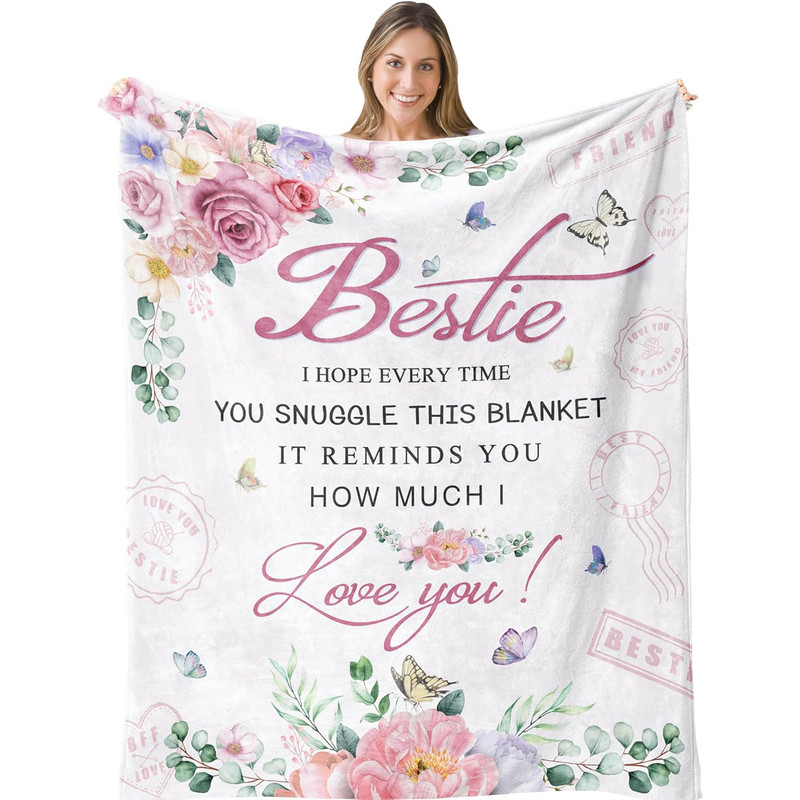 Personalized Bestie Flower Butterfly Blanket Birthday Gift For Best Friend Throw Blankets Custom Flannel Throws Gifts for Bestie Happy Decor.jpg
