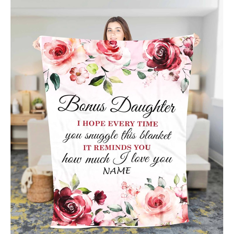 Personalized Blanket For Bonus Daughter Fleece Sherpa Blanket Custom Name Christmas blanket gift, Blanket for daughter, blanket with name 12.jpg
