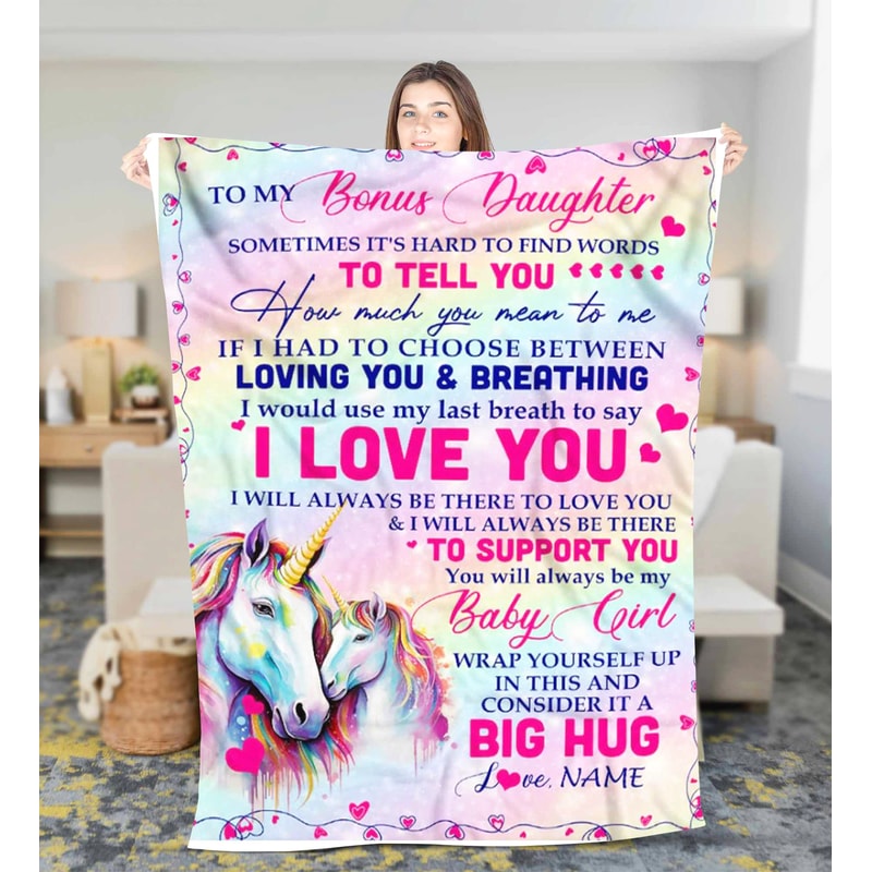 Personalized Blanket For Bonus Daughter Fleece Sherpa Blanket Custom Name Christmas blanket gift, Blanket for daughter, blanket with name 2.jpg