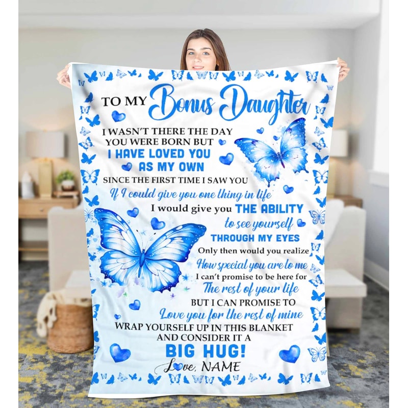 Personalized Blanket For Bonus Daughter Fleece Sherpa Blanket Custom Name Christmas blanket gift, Blanket for daughter, blanket with name 3.jpg