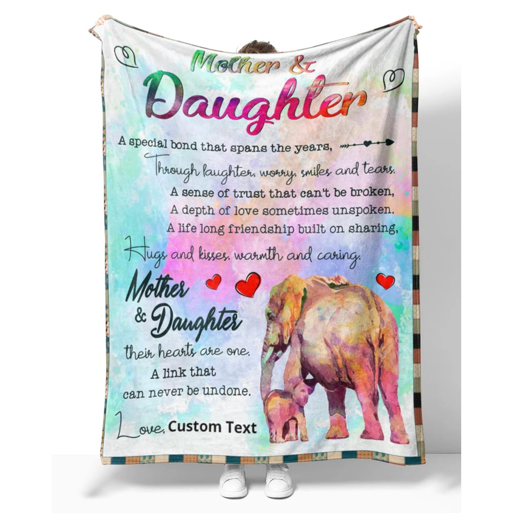 Personalized Blanket For Mother & Daughter Watercolor Elephants Family Fleece Blankets Birthday Gifts For Mother And Daughter Happy Decor.jpg