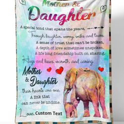personalized blanket for mother & daughter watercolor elephants family fleece blankets birthday gifts for mother and dau