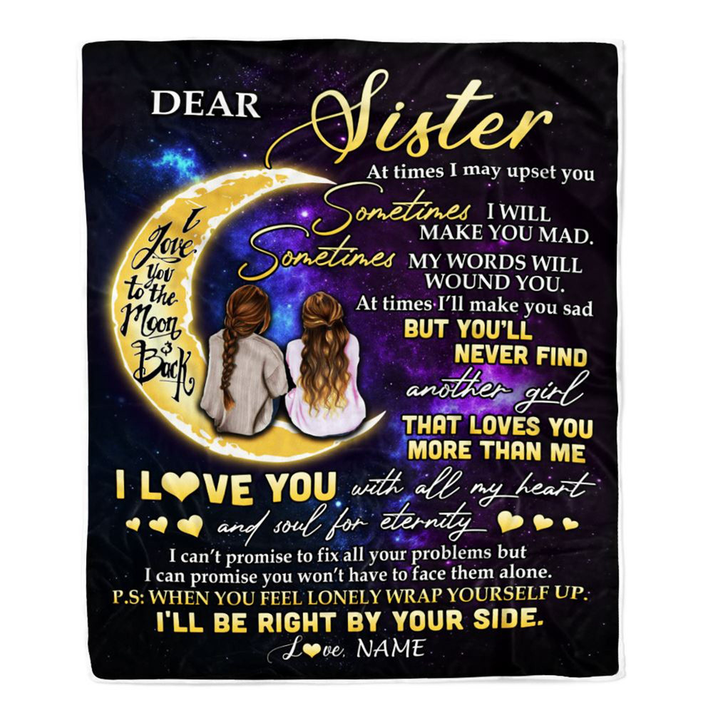 Personalized Dear Sister Blanket Love You With All My Heart Soul Custom Name Fleece Blankets Birthday Gift From Sister Brother Happy Decor.jpg