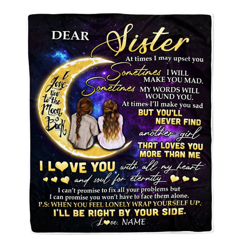 Personalized Dear Sister Blanket Love You With All My Heart Soul Custom Name Fleece Blankets Birthday Gift From Sister Brother Happy Decor.jpg