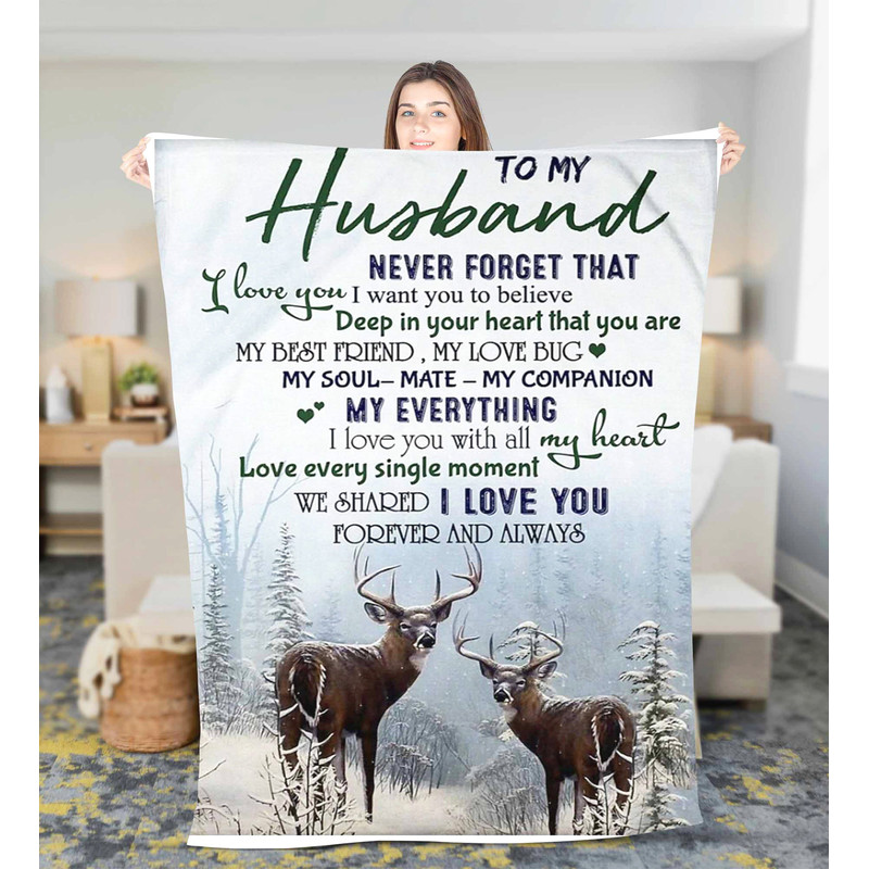 Personalized Deer To My Husband Fleece Sherpa Blanket Birthday Gift Father's day blanket gift, Husband blanket, Wedding Anniversary blanket 1.jpg