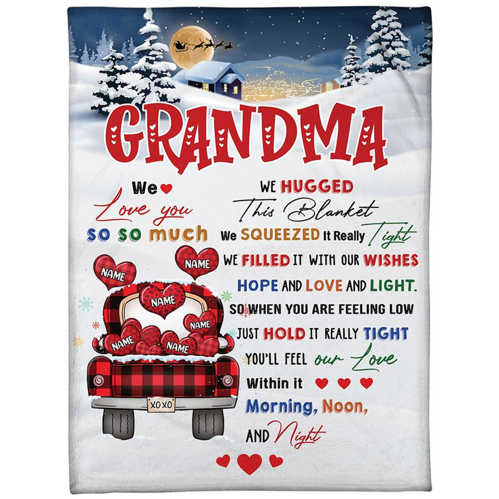 Personalized Grandma Christmas Blanket Truck Heart Snow Custom Name Fleece Blanket Birthday Gifts From Grandkids For Grandma Happy Decor.jpg