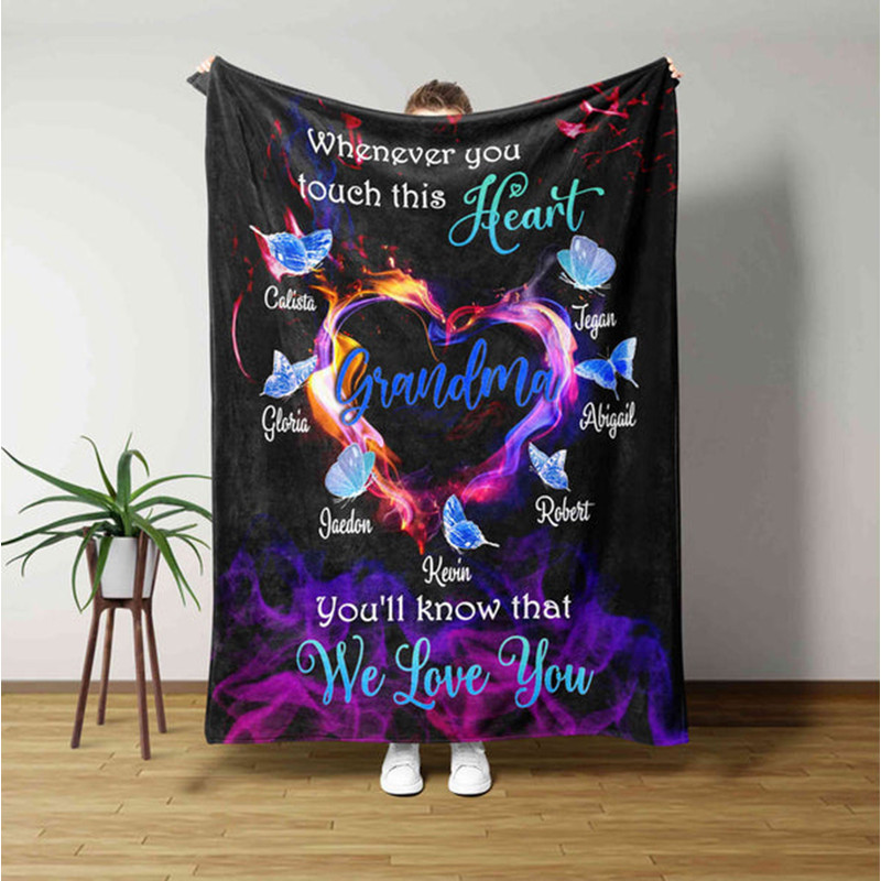 Personalized Grandma We Love You Butterfly Blanket Custom Fleece Blanket Birthday Gift From Granddaughter & Grandson For Grandma Happy Decor.jpg