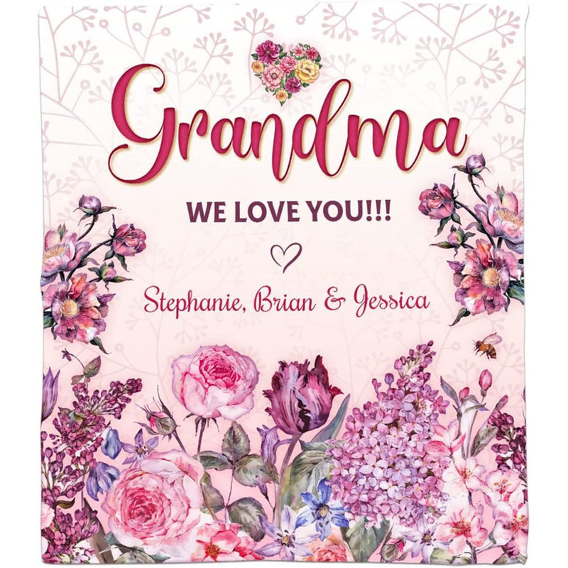 Personalized Grandma We Love You Flower Blanket Custom Fleece Blanket Birthday Gift From Granddaughter And Grandson For Grandma Happy Decor.jpg