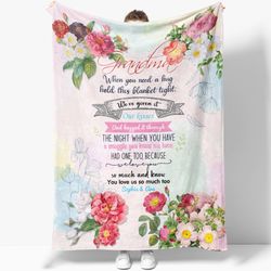 personalized grandma we love you flower blanket custom fleece blanket birthday gifts from granddaughter and grandson for