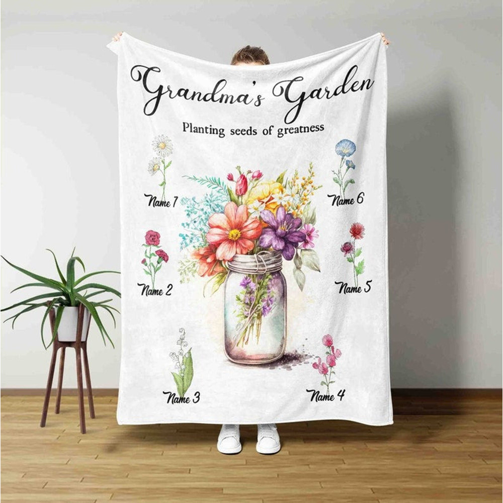 Personalized Grandma's Garden Blanket Birth Month Flower Fleece Blanket Birthday Gifts From Granddaughter Grandson For Grandma Happy Decor.jpg
