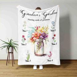 personalized grandmas garden blanket birth month flower fleece blanket birthday gifts from granddaughter grandson for gr