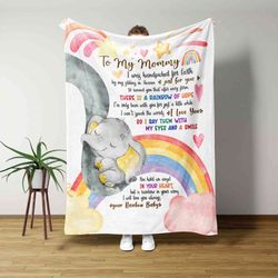 personalized name baby elephant blanket to my mommy blanket, mothers day blanket, blanket for mom from daughter, mommy t