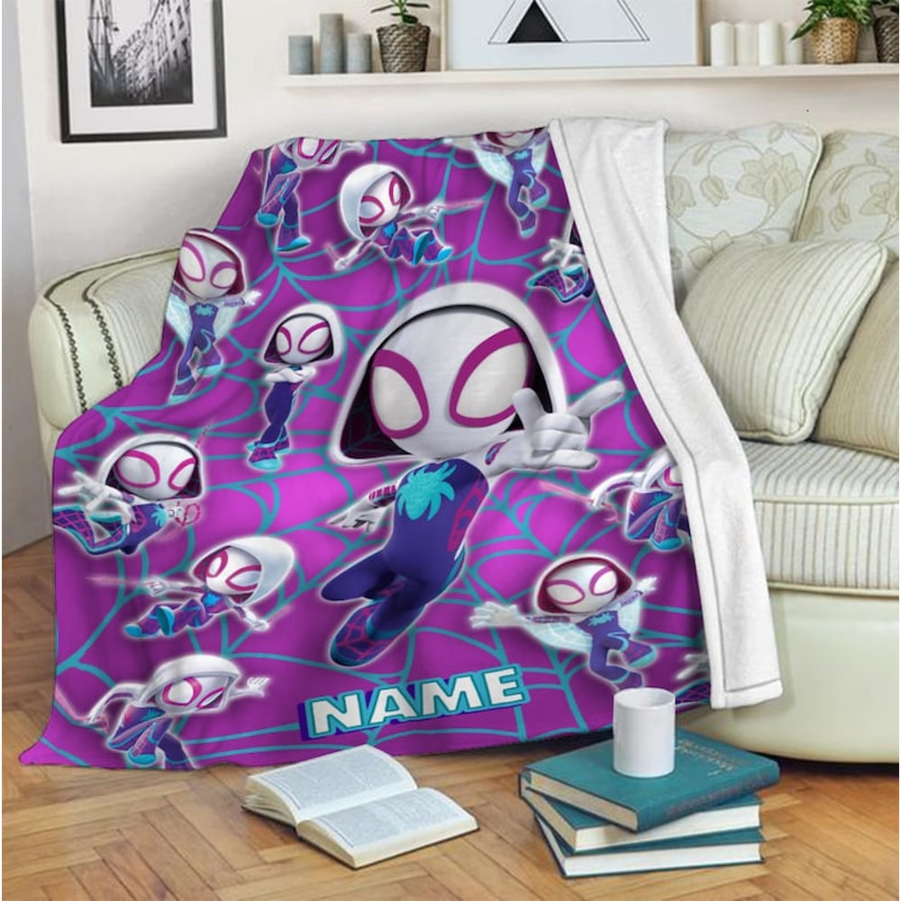 Personalized Name Spider Gwen Blanket, Spidey and His Amazing Friends Blanket, Spiderman Blanket, Cartoon Spidey Fleece Mink Sherpa Blanket2.jpg