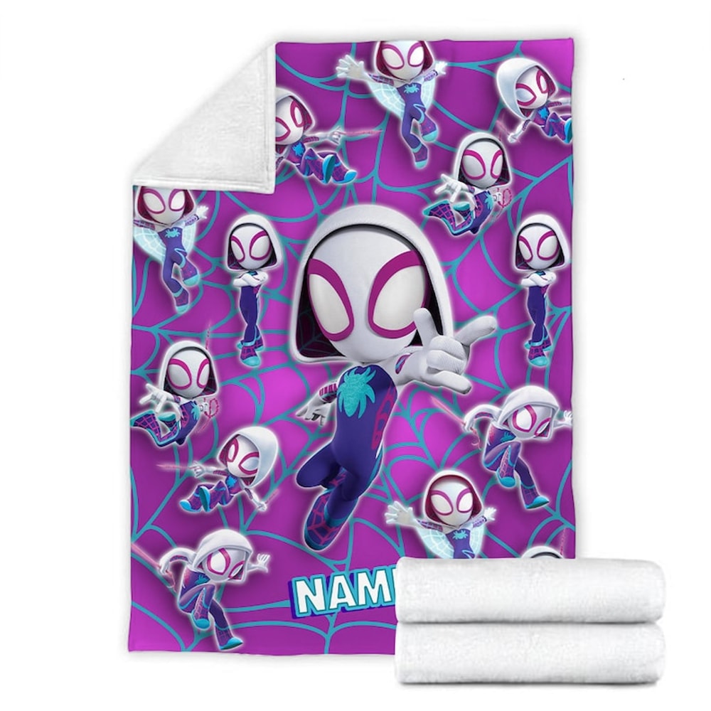 Personalized Name Spider Gwen Blanket, Spidey and His Amazing Friends Blanket, Spiderman Blanket, Cartoon Spidey Fleece Mink Sherpa Blanket3.jpg