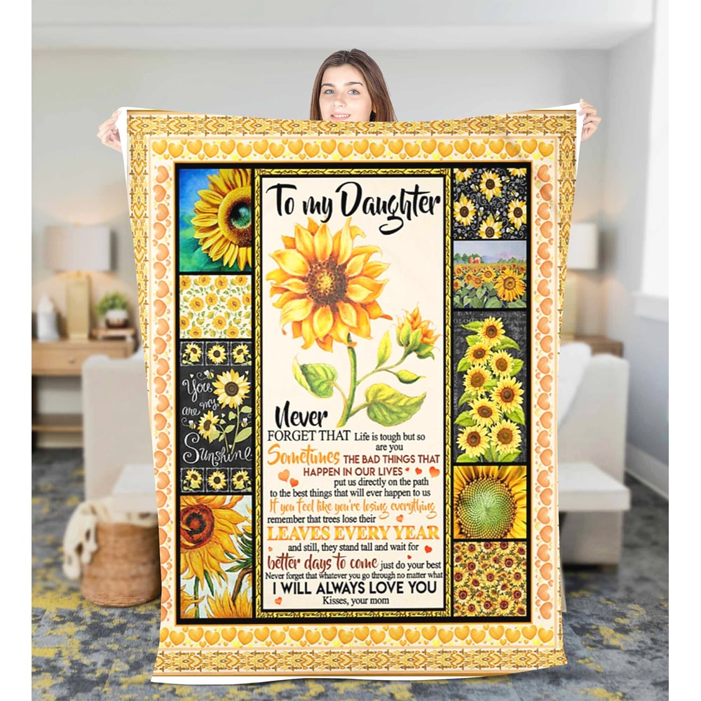 Personalized Sunflower To My Daughter Fleece Sherpa blanket Birthday Gift Daughter Christmas gift Christmas blanket with name Daughter gift 14.jpg