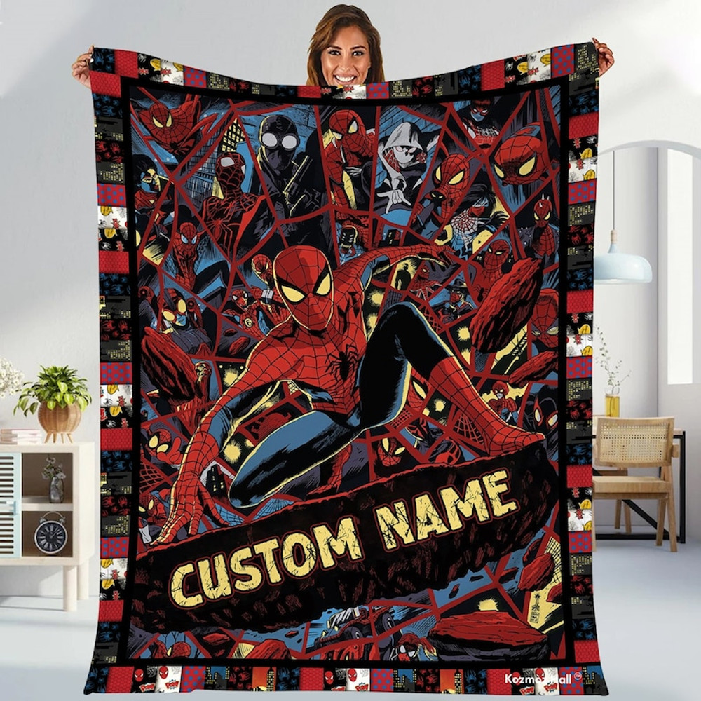 Personalized Superhero Blanket Spiderman Fleece Blanket Spiderman Birthday Theme Party Spiderman Blanket for Kids1.jpg